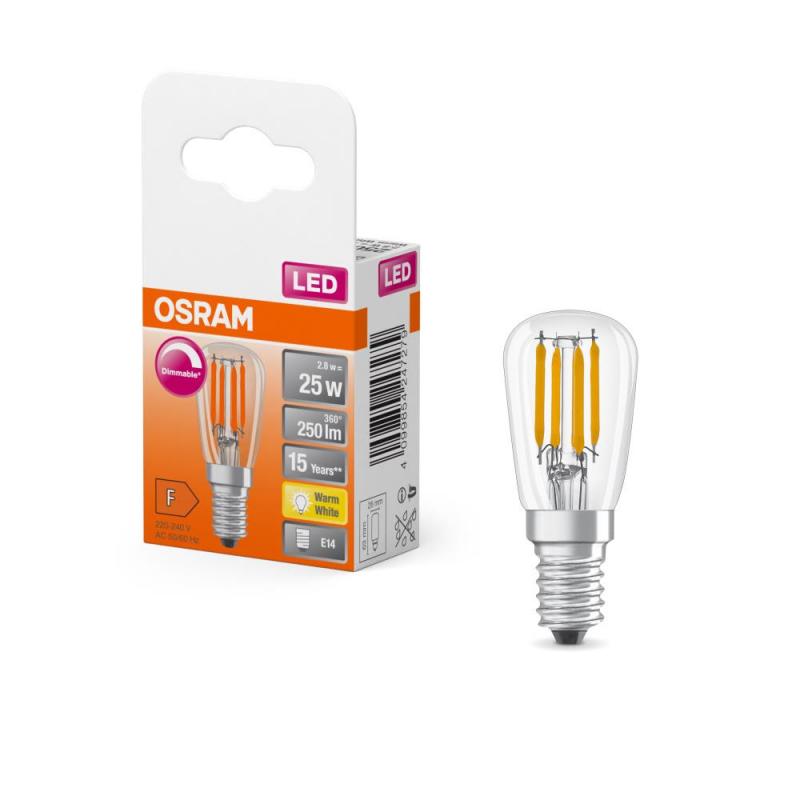 OSRAM E14 LED SPECIAL T26 Lampe klar 2,8W wie 25W dimmbares warmweißes Licht - Licht für Kühlschränke, Nähmaschinen, kleine Designleuchten